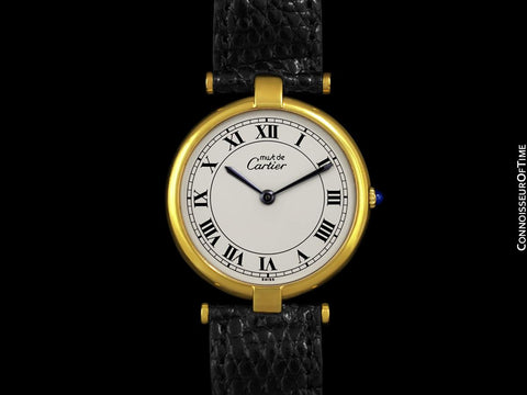 Must De Cartier Vendome Mens Midsize Unisex Vermeil Watch - 18K Gold Over Sterling Silver