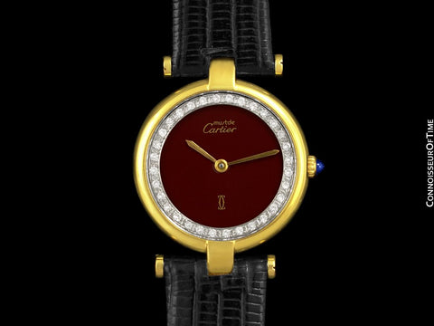 Must De Cartier Vendome Ladies Vermeil Watch with Chocoloate Brown Dial - 18K Gold Over Sterling Silver with Diamonds