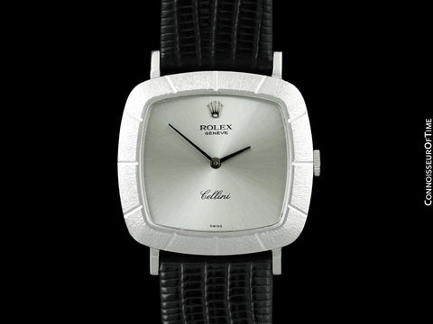 1970 Rolex Cellini Vintage Mens Handwound TV Watch with Bark Bezel, Ref. 3880 - 18K White Gold