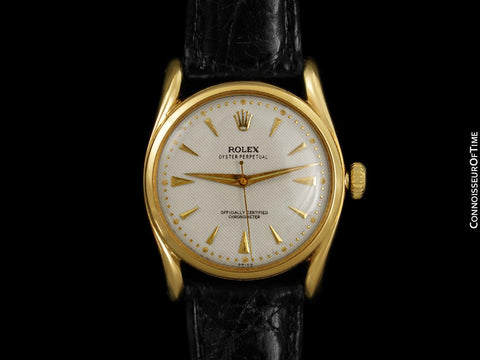 1950 Rolex "Bombe" Oyster Perpetual Vintage Mens Watch - 14K Gold
