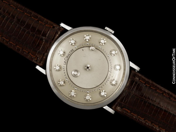 1958 Jaeger-LeCoultre Vintage Mens Mystery Dial Watch - 14K White Gold & Diamonds