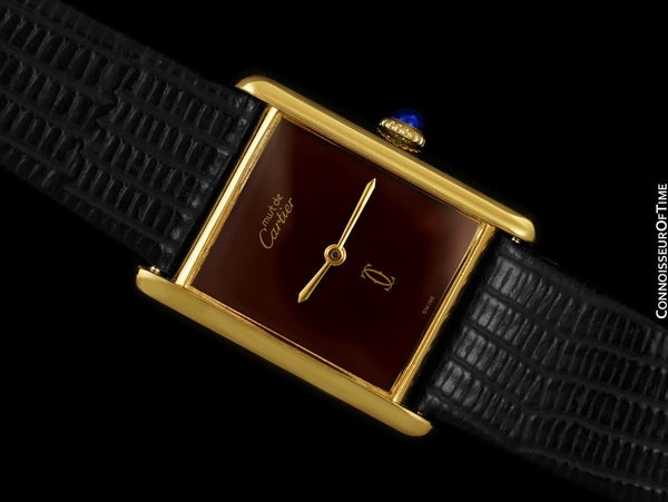 Cartier Vintage Mens Tank Mechanical Watch With Chocolate Dial - Gold Vermeil, 18K Gold over Sterling Silver