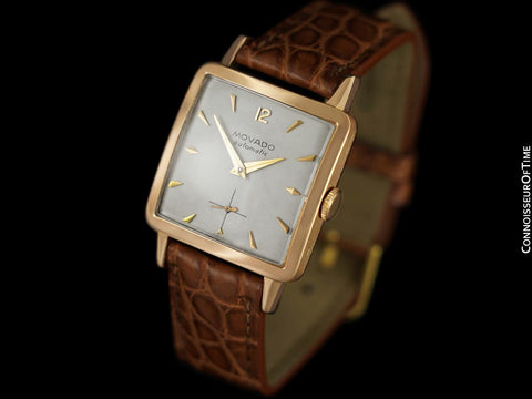 1950's Movado Vintage Mens "In-House" Automatic Cushion Watch - 18K Rose Gold