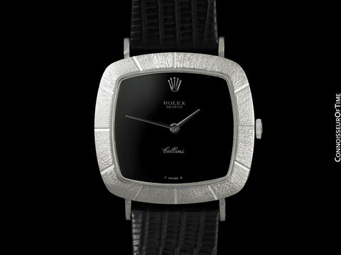 1970 Rolex Cellini Vintage Mens Handwound TV Watch with Bark Bezel, Ref. 3880 - 18K White Gold