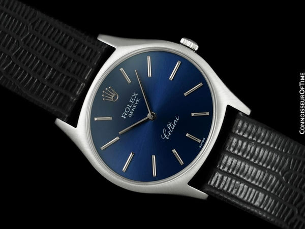 1974 Rolex Cellini Vintage Mens Handwound TV Watch with Royal Blue Dial, Ref. 3806 - 18K White Gold