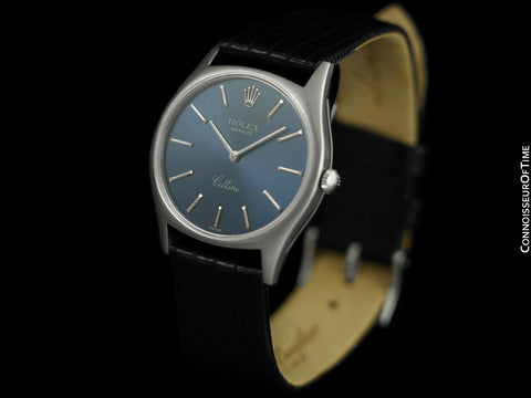 1974 Rolex Cellini Vintage Mens Handwound TV Watch with Royal Blue Dial, Ref. 3806 - 18K White Gold
