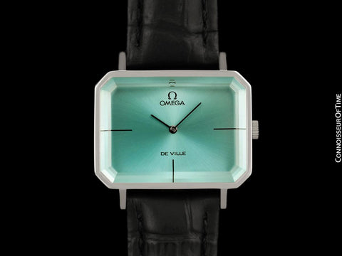 1973 Omega De Ville Mens Midsize "Emerald" Modern Watch with Tiffany Blue DIal By Andrew Grima - Stainless Steel