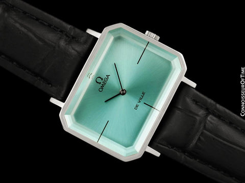1973 Omega De Ville Mens Midsize "Emerald" Modern Watch with Tiffany Blue DIal By Andrew Grima - Stainless Steel