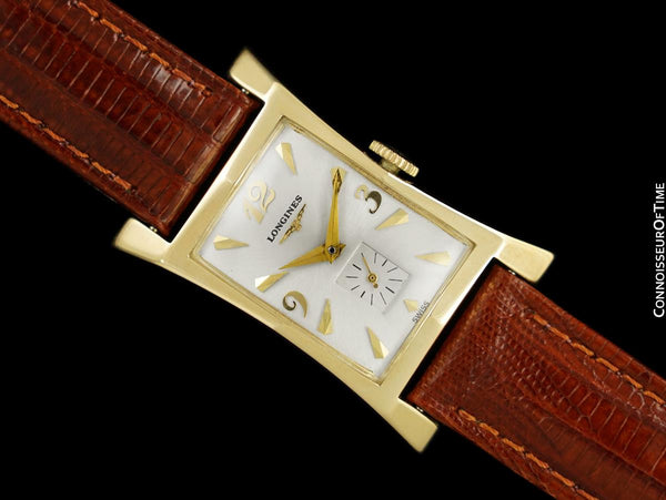 1954 Longines Vintage Mens Watch, 14K Gold - Pointed Hourglass