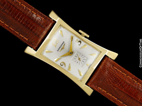 1954 Longines Vintage Mens Watch, 14K Gold - Pointed Hourglass