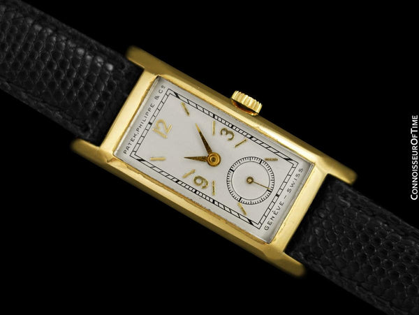 1930's Patek Philippe Long Vintage Mens Rectangular Art Deco Watch - 18K Gold