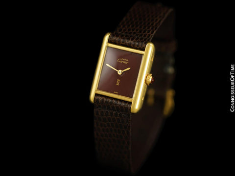 Cartier Vintage Ladies Tank Mechanical Watch With Chocolate Dial - Gold Vermeil, 18K Gold over Sterling Silver
