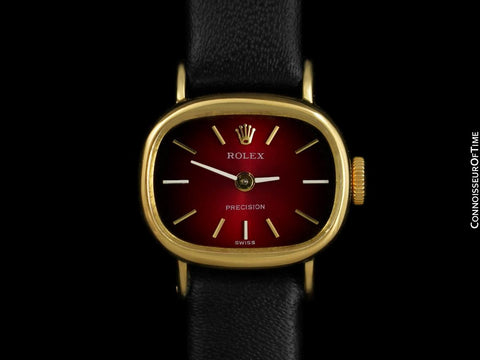 1973 Rolex Precision Pre-Cellini Vintage Ladies Watch with Red Vignette Dial - 18K Gold