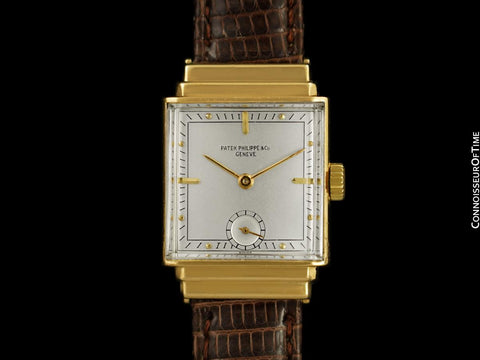 1940's Patek Philippe Vintage Mens Late Art Deco Handwound Watch with Stepped Lugs - 18K Gold