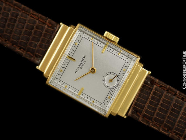 1940's Patek Philippe Vintage Mens Late Art Deco Handwound Watch with Stepped Lugs - 18K Gold