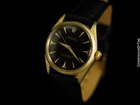 1966 Rolex Oyster Perpetual Classic Vintage Mens Watch, Ref. 6567 - 14K Gold