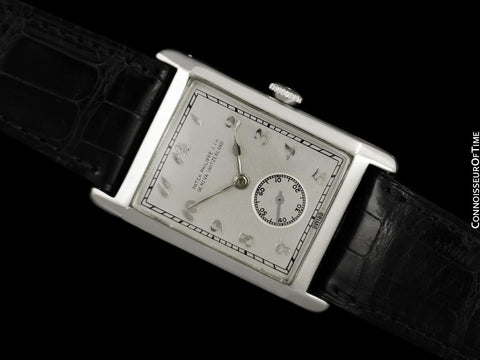 1927 Patek Philippe "Tortoise" Vintage Mens Art Deco Rectangular 18K White Gold Watch - Breguet Numerals