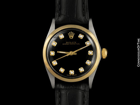 1968 Rolex Oyster Perpetual Mens Midsize Unisex 31mm Vintage Watch - 18K Gold, Stainless Steel & Diamonds