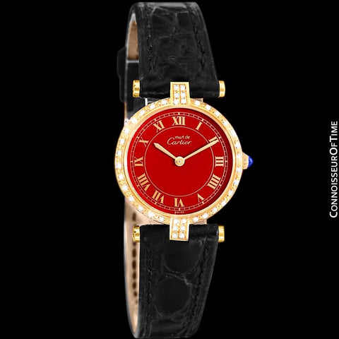 Must De Cartier Vendome Ladies Vermeil Wine Dial Watch - 18K Gold Over Sterling Silver with Diamonds