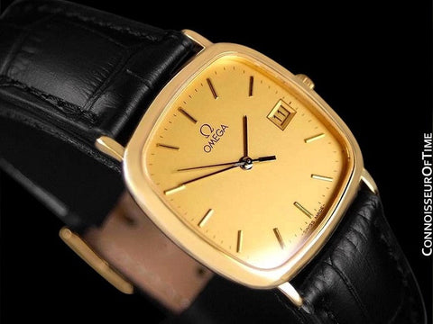 Omega De Ville Mens Midsize Dress Watch with Quick-Setting Date - 18K Gold Plated and Stainless Steel