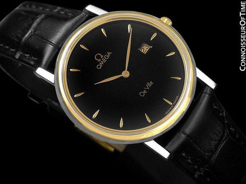 Omega De Ville Mens Midsize Dress Watch with Date - Solid 18K Gold and Stainless Steel
