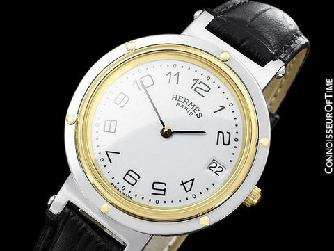 Hermes Mens Clipper 2-Tone Quartz Watch - Stainless Steel & 18K Gold Plated