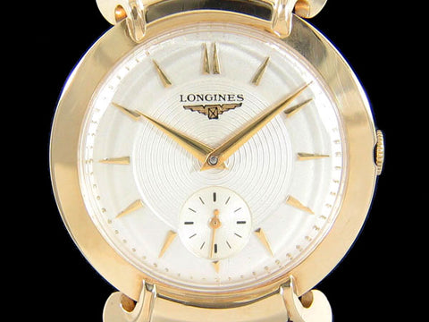 1954 Longines Vintage Mens Handwound Dress Watch, Beautiful Design - 14K Gold