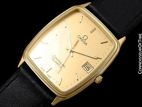 1980's Omega Seamaster Vintage Mens Midsize Quartz Watch - 18K Gold Plated & Stainless Steel
