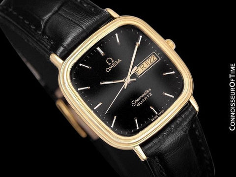 1984 Omega Seamaster Jubilee Midsize Vintage Mens Quartz Watch, Day Date - 18K Gold Plated & Stainless Steel