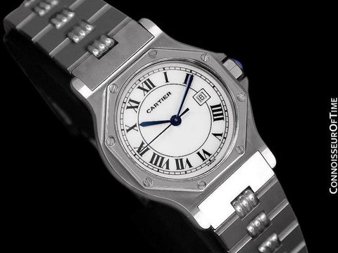 Cartier Santos Octagon Godron Mens Midsize Watch, Automatic - Stainless Steel
