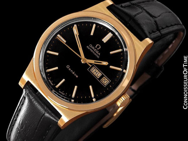1970's Omega Geneve Classic Vintage Mens Watch, Automatic, Day Date - 18K Gold Plated & Stainless Steel