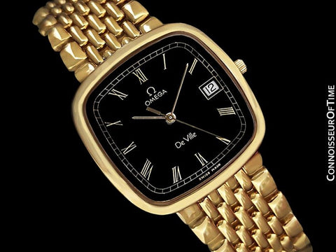 Omega DeVille Midsize Mens Ultra Thin Dress Watch with Bracelet - 18K Gold Plated
