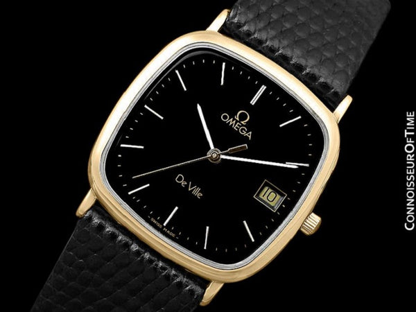 1980's Omega De Ville Mens Vintage Midsize Ultra Thin Watch - 18K Gold Plated and Stainless Steel