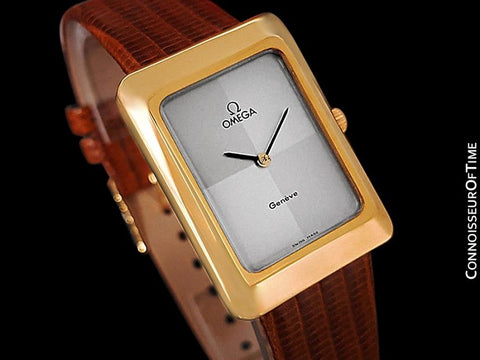 1975 Omega De Ville Vintage Mens Midsize Dress Watch With Checkerboard Dial - 18K Gold Plated