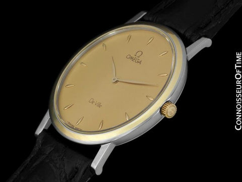 Omega De Ville Mens Ultra Thin Dress Watch - Solid 18K Gold and Stainless Steel