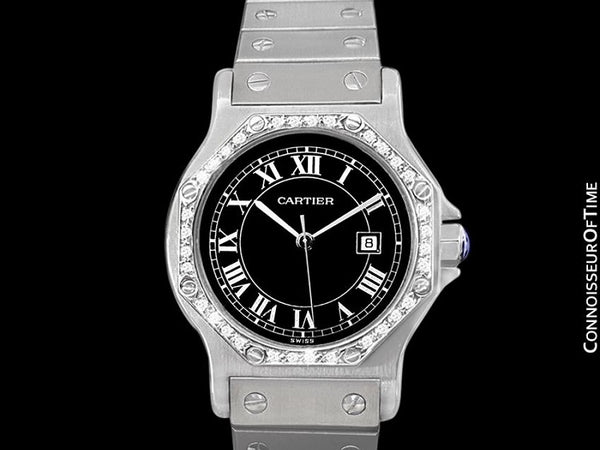 Cartier Santos Octagon Mens Midsize Watch, Automatic - Stainless Steel and Diamonds