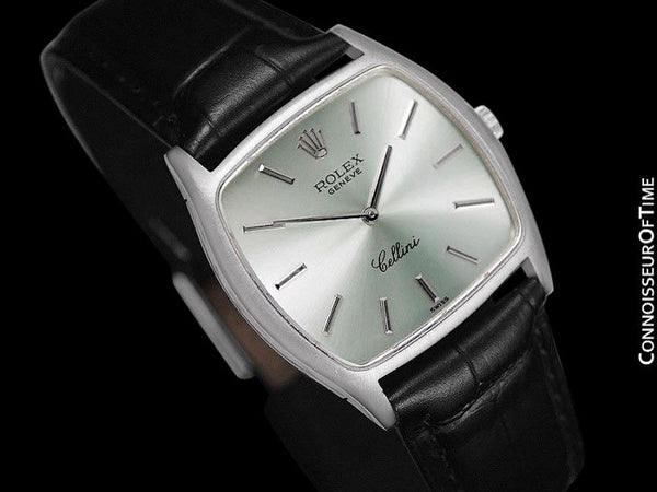 1975 Rolex Cellini Vintage Mens Midsize Handwound Watch with Tiffany Blue / Seafoam Dial, Ref. 3805 - 18K White Gold