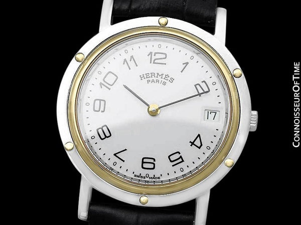 Hermes Mens Clipper 2-Tone Quartz Watch - Stainless Steel & 18K Gold Plated