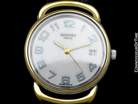 Hermes Mens Midsize Unisex Pullman Watch - 18K Gold Plated & Stainless Steel