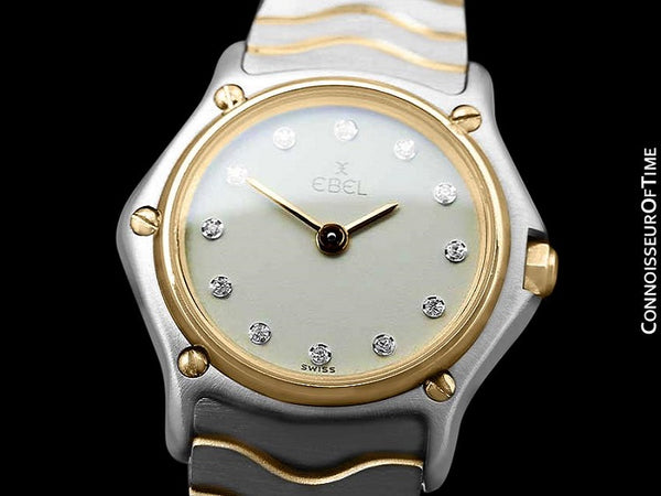 Ebel Classic Wave Ladies Mini Watch - Stainless Steel and 18K Gold with Original Factory Set Ebel Diamonds