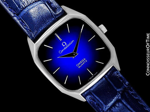 1977 Omega Constellation Mens Quartz Blue Dial Watch, Quick-Setting Hour - Stainless Steel