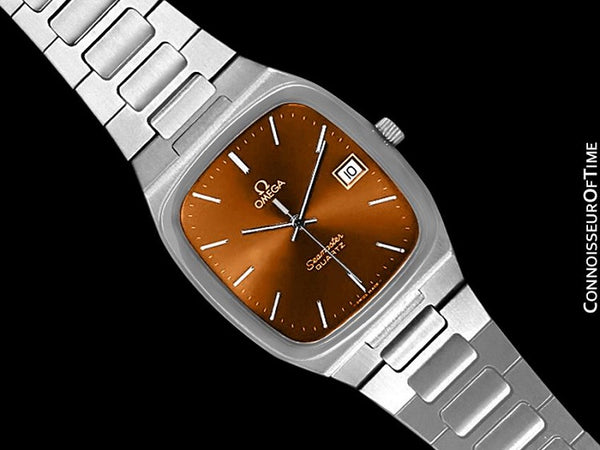 1980 Omega Seamaster Classic Vintage Mens Burnt Sienna / Copper Brown Dial Quartz Watch, Date - Stainless Steel