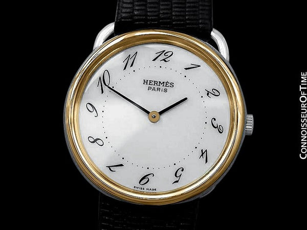 Hermes Arceau Midsize Mens or Larger Unisex Watch - 18K Gold Plated and Stainless Steel