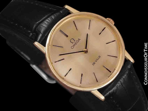 1980 Omega De Ville Vintage Mens Midsize Ultra Thin Dress Watch - 18K Gold Plated and Stainless Steel