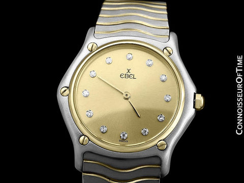 Ebel Classic Wave Unisex Mens Midsize Bracelet Watch - Stainless Steel, 18K Gold and Factory Ebel Diamonds