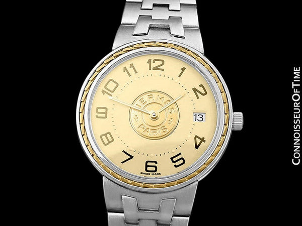Hermes Sellier Mens Midsize Unisex Watch - Stainless Steel and 18K Gold
