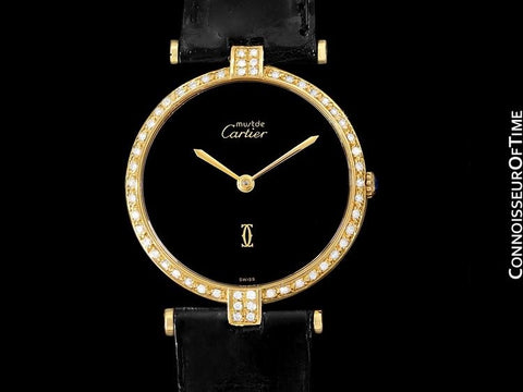 Must De Cartier Vendome Mens Midsize Unisex Vermeil Watch - 18K Gold Over Sterling Silver and Diamonds