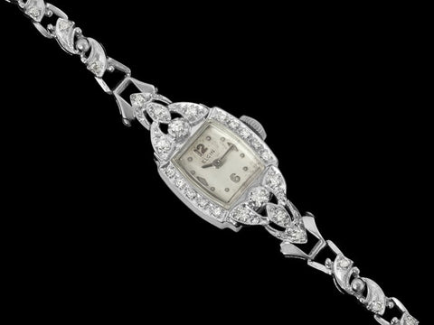 1950's Elgin Vintage Ladies Watch - 14K White Gold & Diamonds