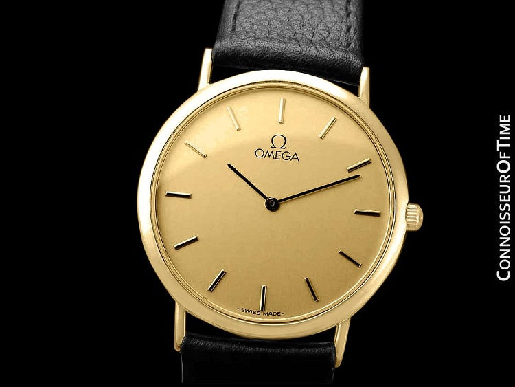 Omega De Ville Mens Midsize Ultra Thin Dress Watch - 18K Gold Plated & - Connoisseur of Time Omega De Ville Mens Midsize Ultra Thin Dress Watch - 18K Gold Plated & - Connoisseur of Time