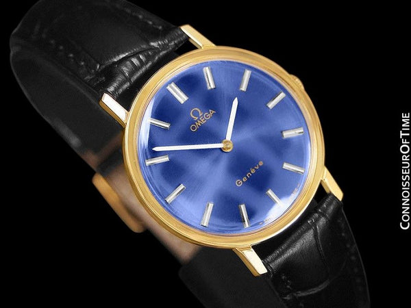 1975 Omega Geneve Vintage Mens Midsize Handwound Watch - 18K Gold Plated Stainless Steel
